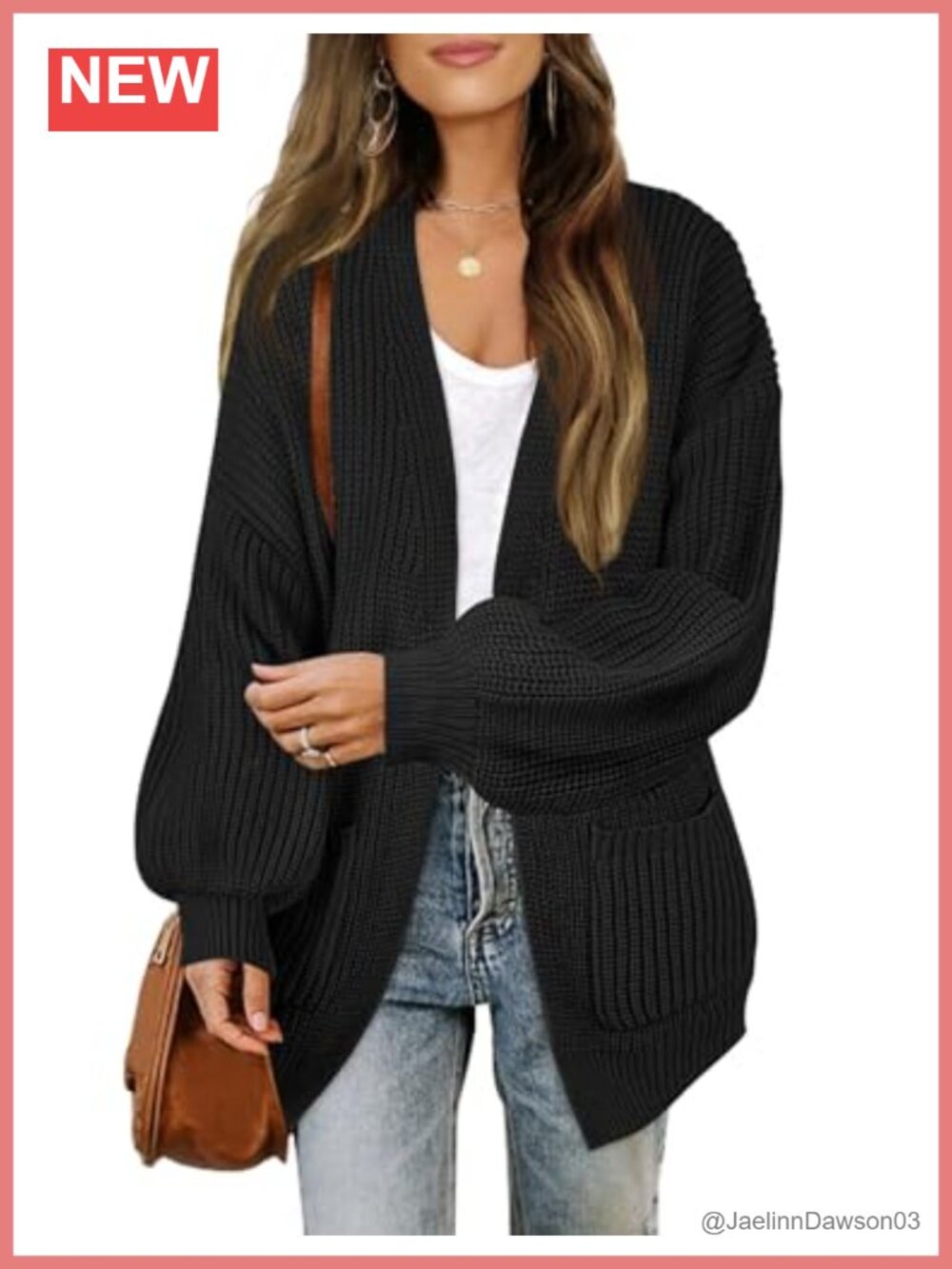 Oversized Chunky Knit Cardigan Lantern Sleeve Loose Fit Sweater